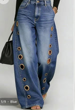 Load image into Gallery viewer, Denim Grommet Jeans
