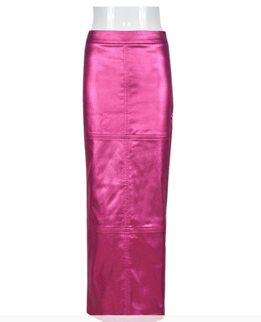 Pink Metallic Long Skirt