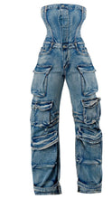 Load image into Gallery viewer, &quot;Ali&quot;Cargo Denim Jumpsuit
