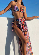 3pc Multi-colored Swimsuit and Cover-Up